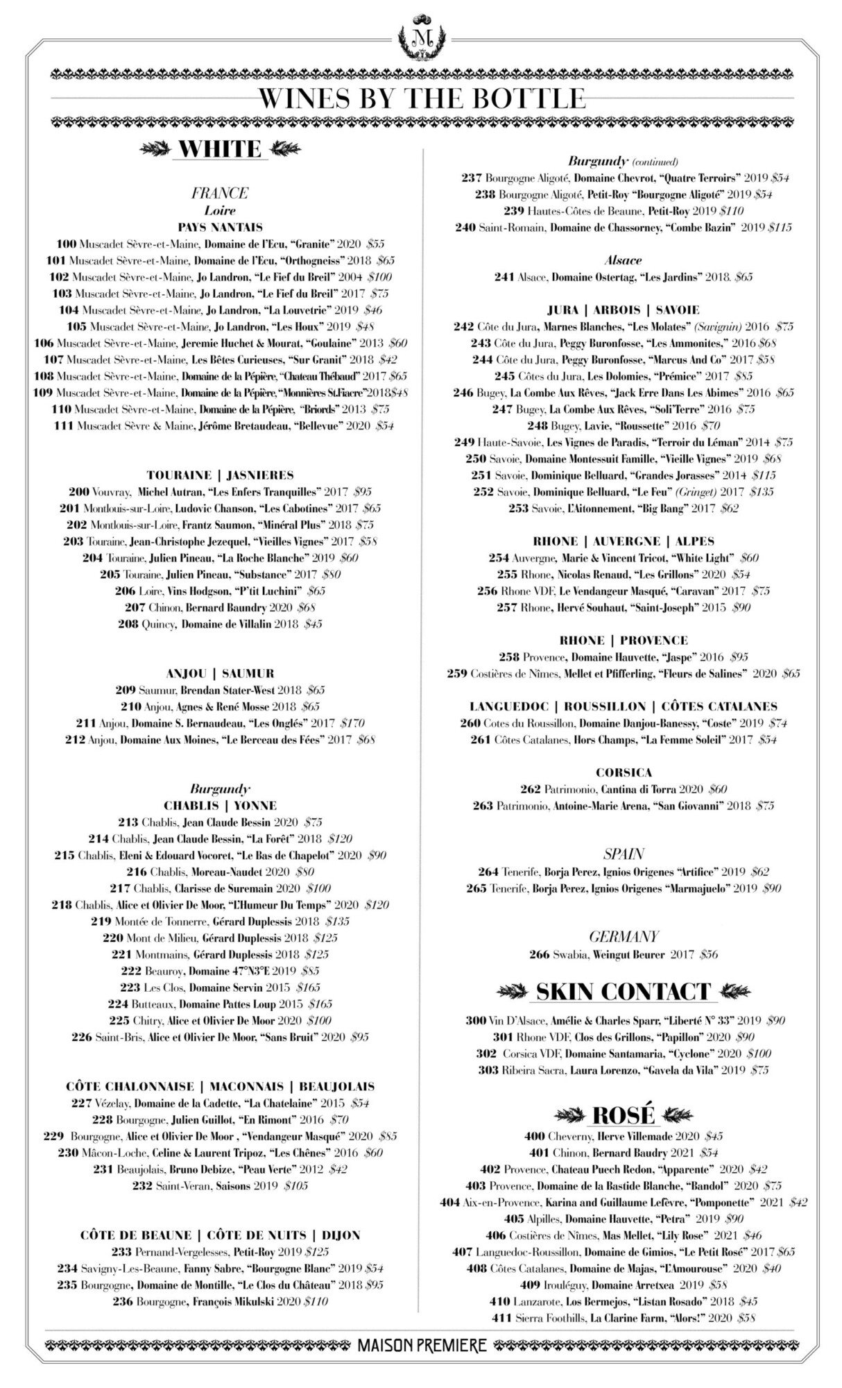 wine list 08.16.22 Maison Premiere